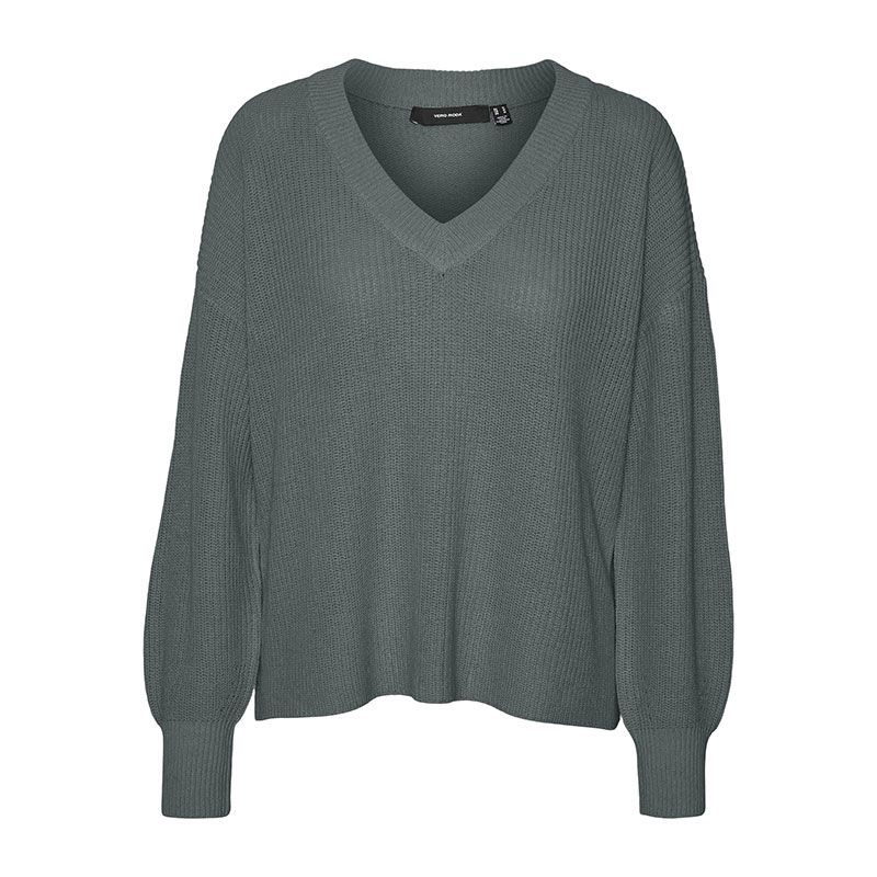 Pull zia vert gris col V manches longues Femme VERO MODA