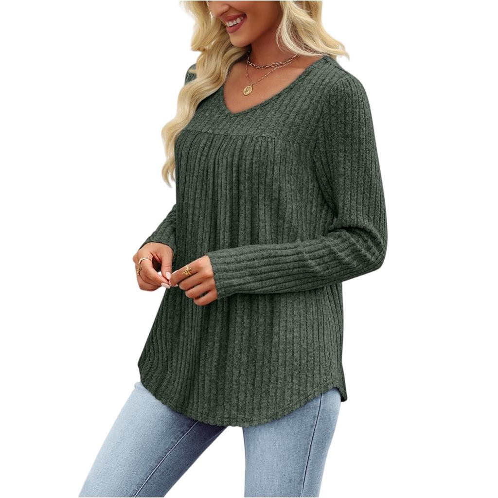 Women's Fashionable Long-sleeved Pullover Solid-color Top