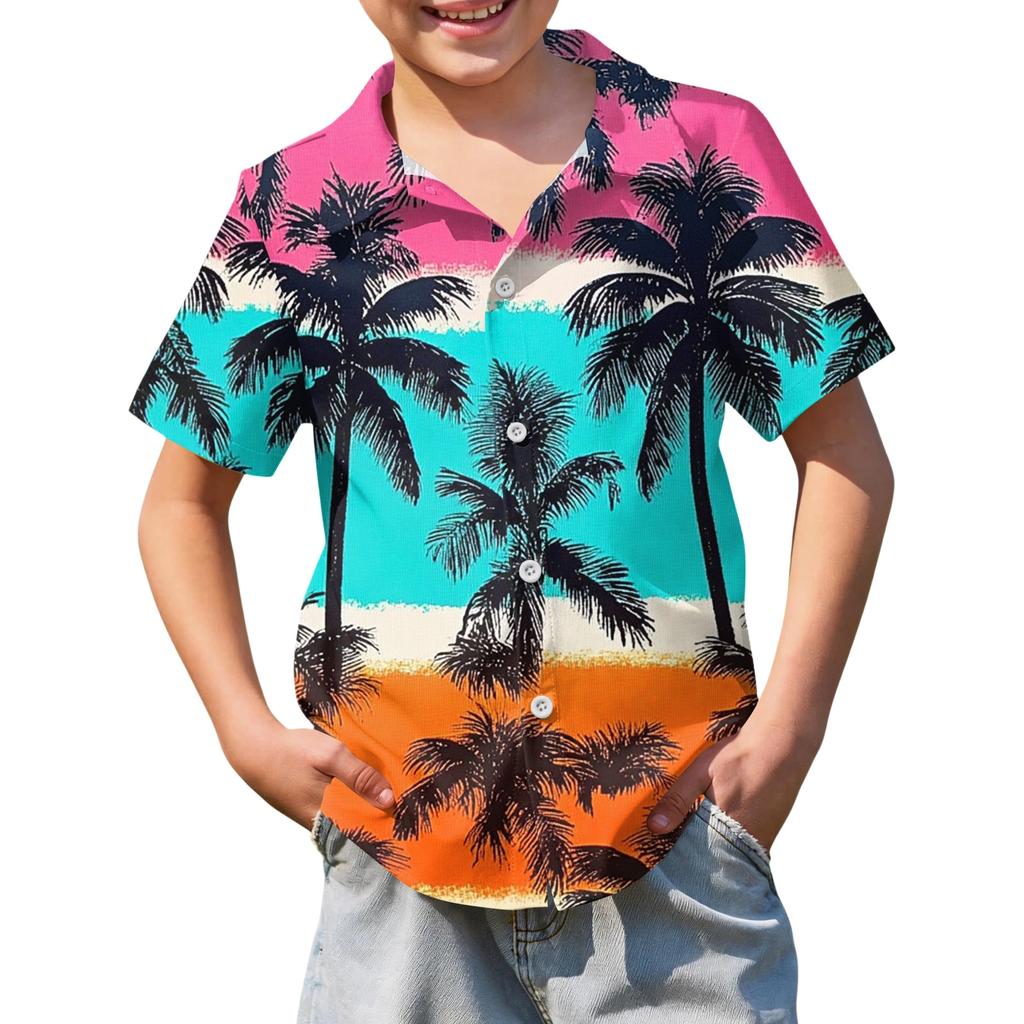 Jungen kurzärmeliges Hawaiihemd, Kinder Sommer Hemd mit Knöpfen