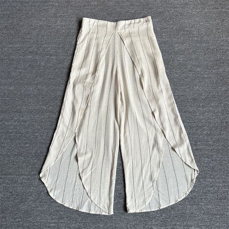 

Spain Retro High Waist Blended Cool Loose Culotte Stripes Elegant Culottes L