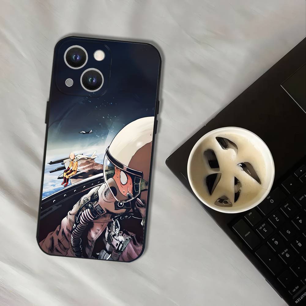 One P-Punch Man Saitama Phone Case For iPhone 16,15,14,13,12,11,Pro,XS,Max,XR,Plus,E,SE4,Mini Black Soft Cover