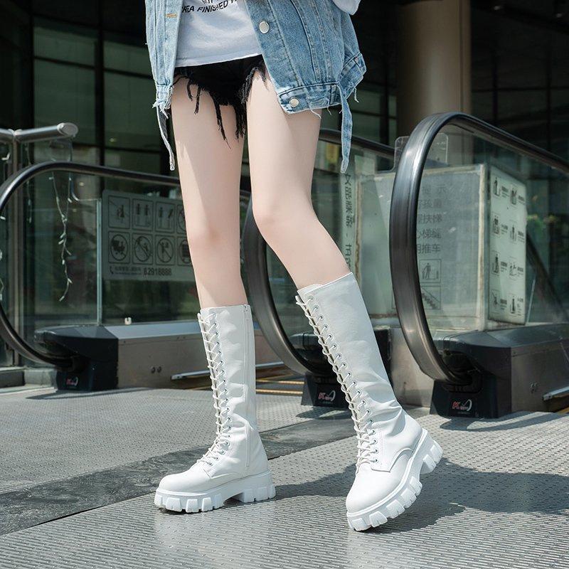 2025 autumn new British style muffin and platform versatile niche long boots popular lace-up thin fashion boots