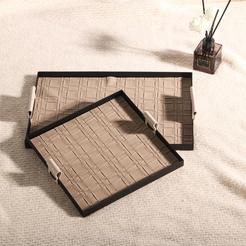 Light Luxury Entrance Hall Art Woven Leather Jewelry Storage Tray High-end Aromatherapy Leather Tray French Creative Jewelry Ornaments