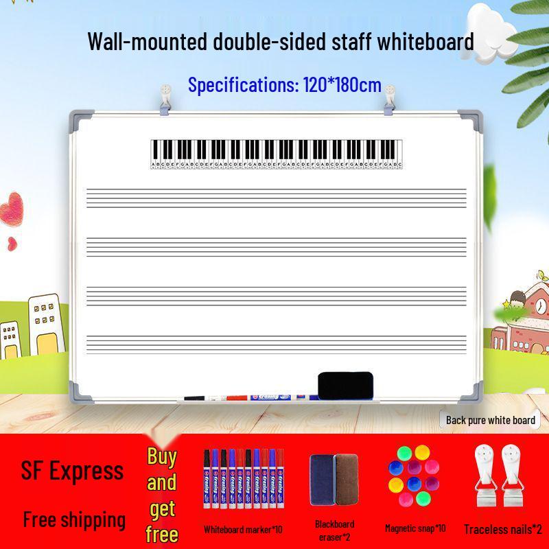 Dual-Sided Magnetic Music Staff Whiteboard - Wall-Mounted Teaching & Training Board