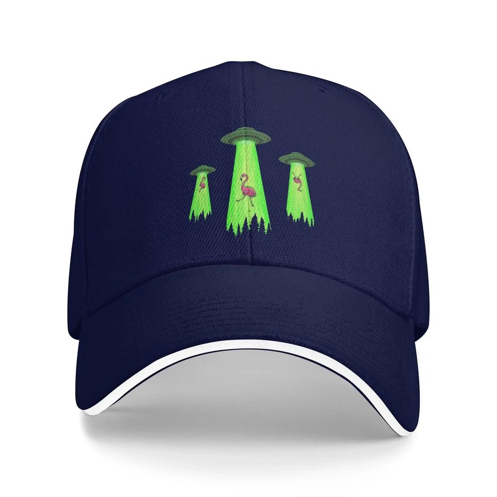 UFO Flamingo Abduction Alien Graphic Baseball Cap Cotton Adjustable Funny Casual Dad Hat