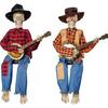 Animated Checkered Skeletons Musicians Halloween Decors With LED Light Country Dueling Banjo Player Party Decoration