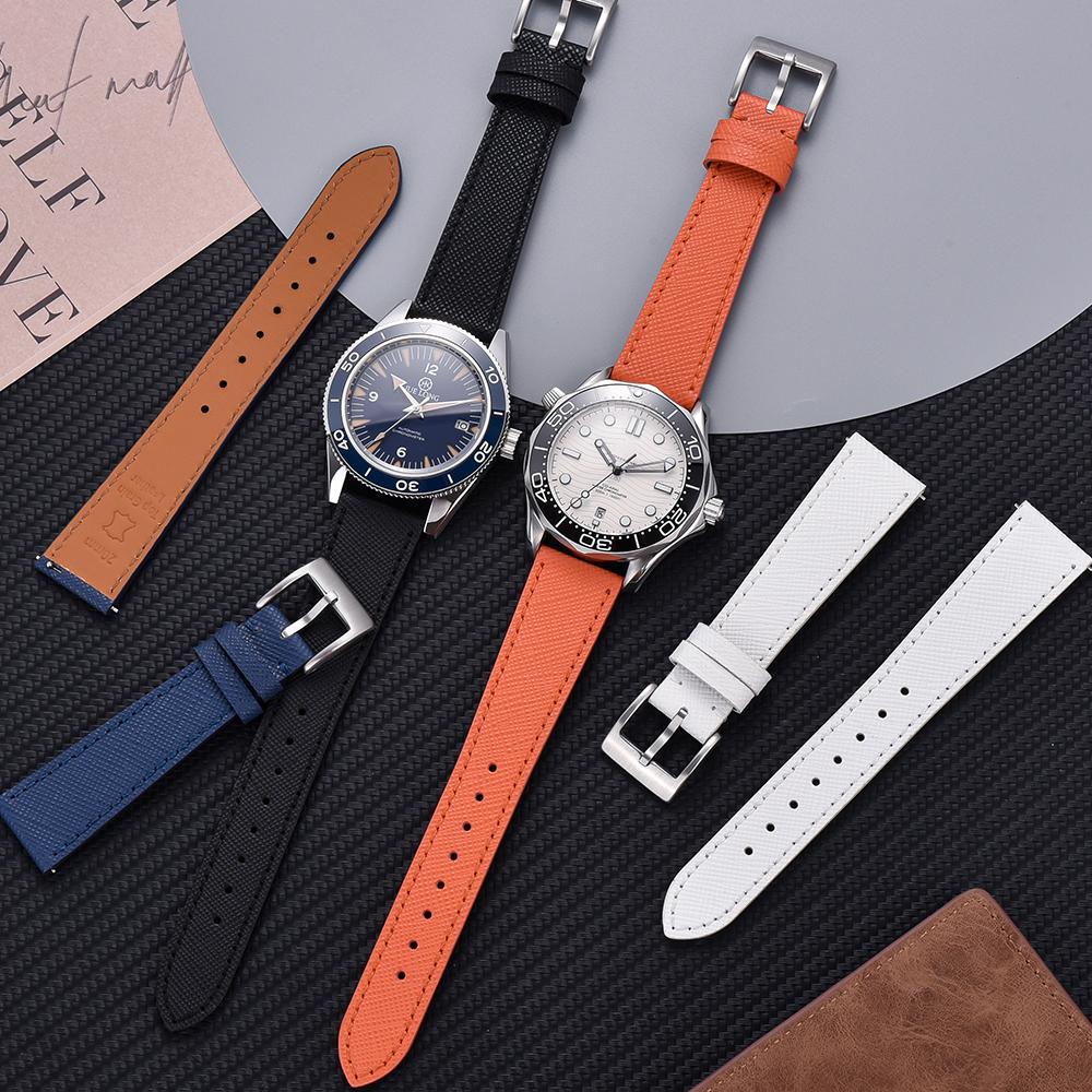 Cinturino Orologio in Pelle Vintage Cucito a Sgancio Rapido di Grado Premium Cinturini Orologio in Pelle Saffiano 18mm 19mm 20mm 21mm 22mm 23mm 24mm
