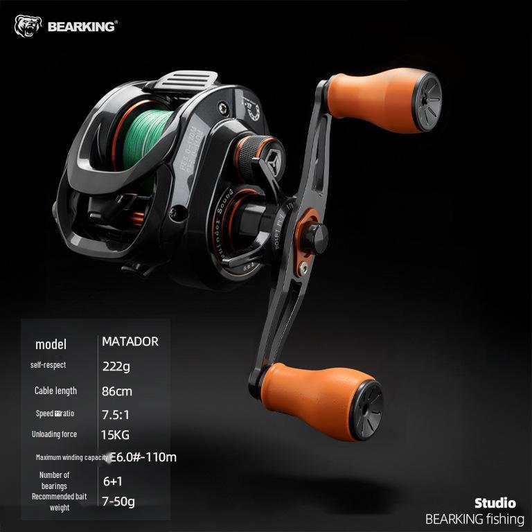 

Bearking Gladiator Baitcasting Reel - Brass Gears, Black Bass Wheel for Precise Control in Fishing.
