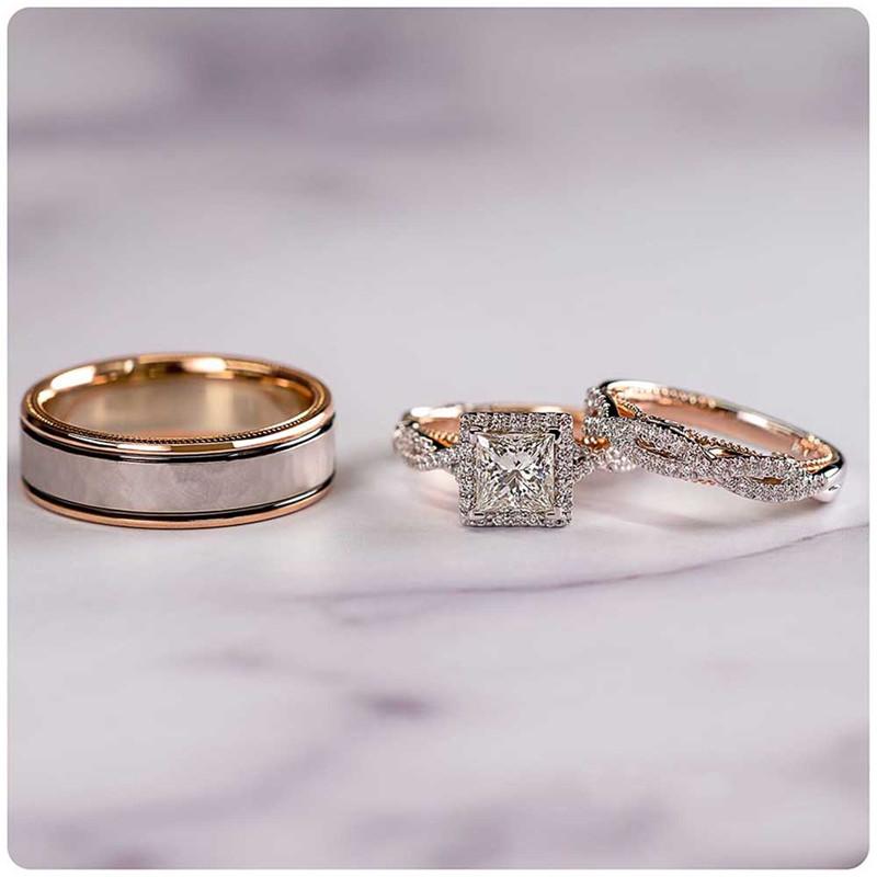 Delicate Design Couple Rings Wedding Ceremony Accessories with Dazzling Zirconia Women Men Exquisite Engagement Jewelry