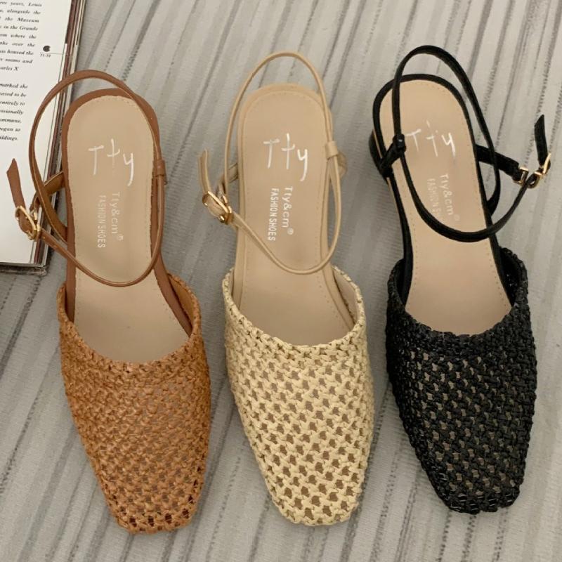 Fashion Retro Mesh Hollowed Women Sandals Fashion Back Strap Buckle Wedge Sandals Woman Comfortable Breathable Non-slip Slide Sandals