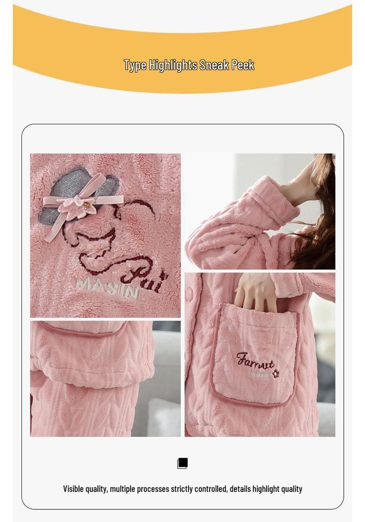 Women's Plus Size Thick Coral Fleece Pajamas - Warm Flannel Homewear for Autumn and Winter