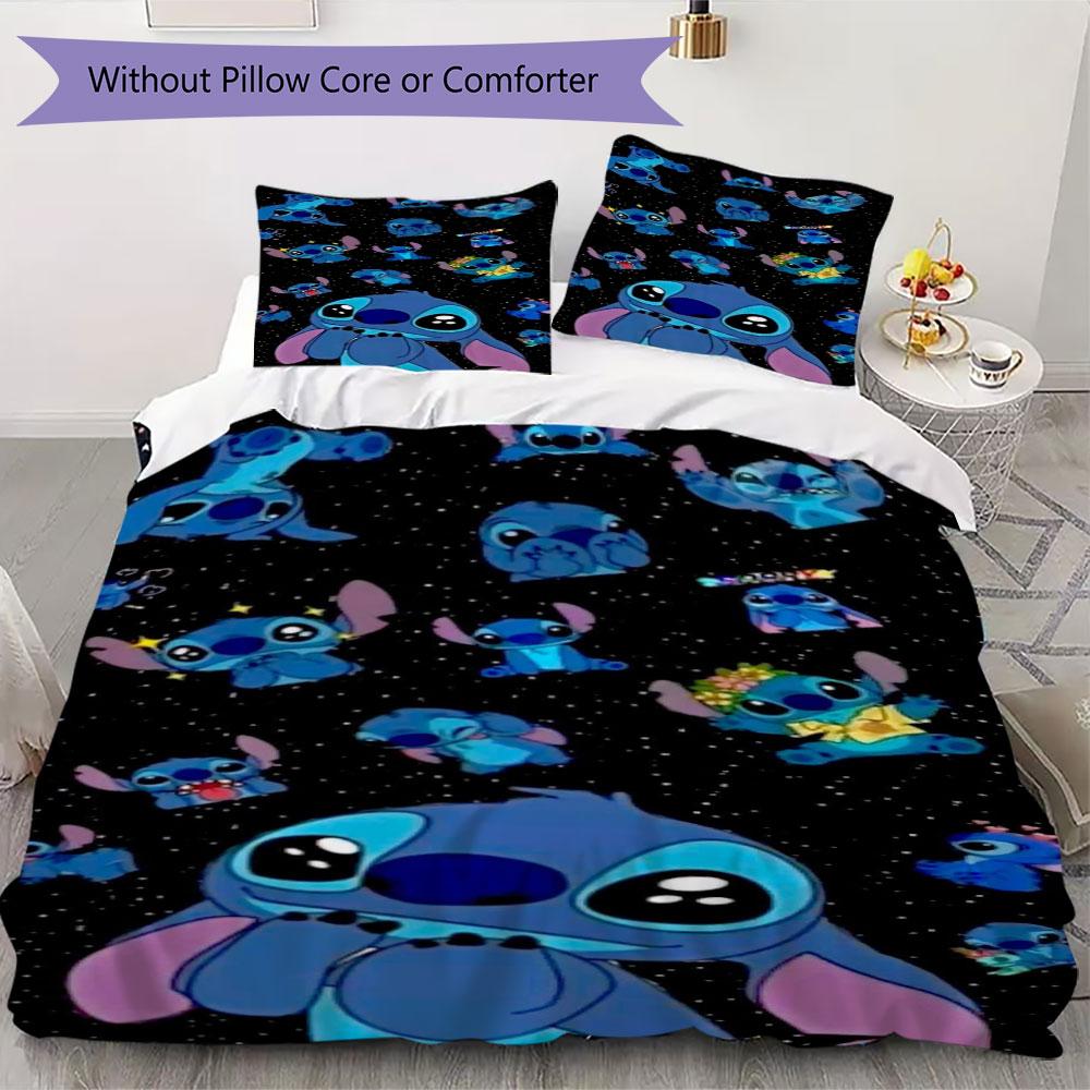 Stitch Cartoon Prints bedding, duvet cover and pillowcases, birthday gift (1 duvet cover + 2 pillowcases, pillow insert not included)JM001