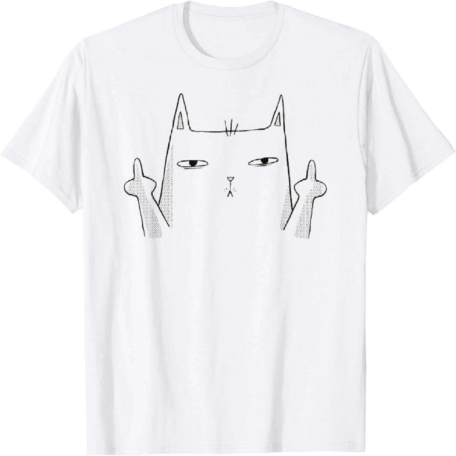 Funny Angry Cat Rude Kitty Middle Finger T-Shirt S