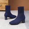 Elastic Boots Women's Winter Elastic Thick Heel Skinny Boots Knitted Socks Boot Black Square Heel Women's Shoes Ankle Bootie