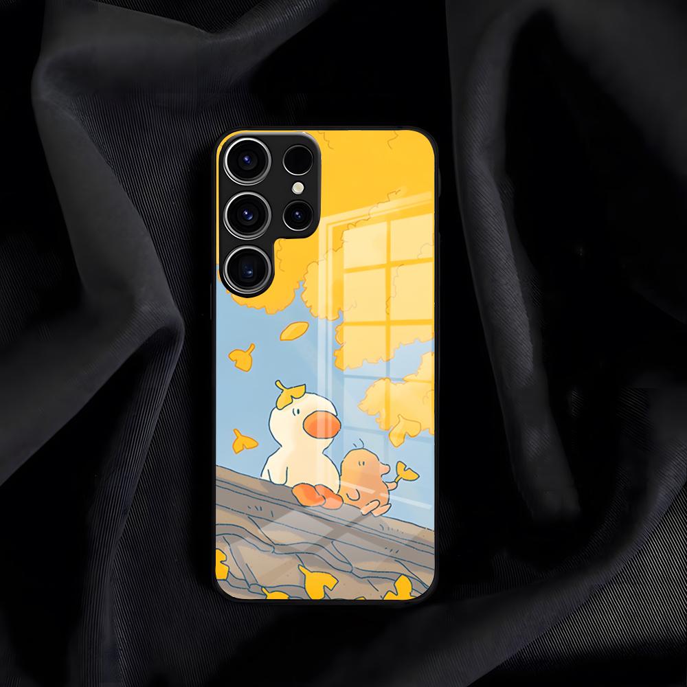 Cute Cartoon Duck Phone Case For Samsung S26 S25 Plus S20 S20 Plus S22 Ultra S23 FE S21 Plus S21 Ultra Glass Cover