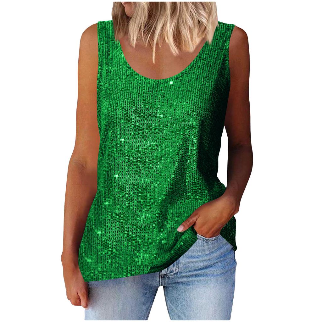 Women's Top, Commuting Sequins, Loose Fitting, Round Neck Vest, Comfortable and Casual