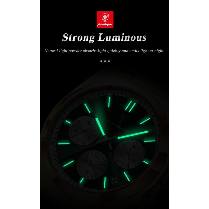 POEDAGAR Orologio da uomo di lusso alla moda Impermeabile Luminoso Cronografo Data Quarzo da polso Moda Sportivo Pelle Orologi