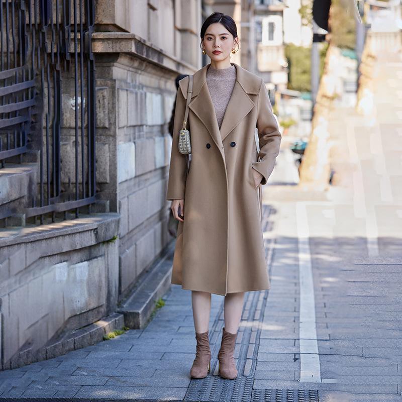 

Осенне-зимнее двустороннее шерстяное пальто женское удлиненное до колена приталенное меховое пальто тренд L какао