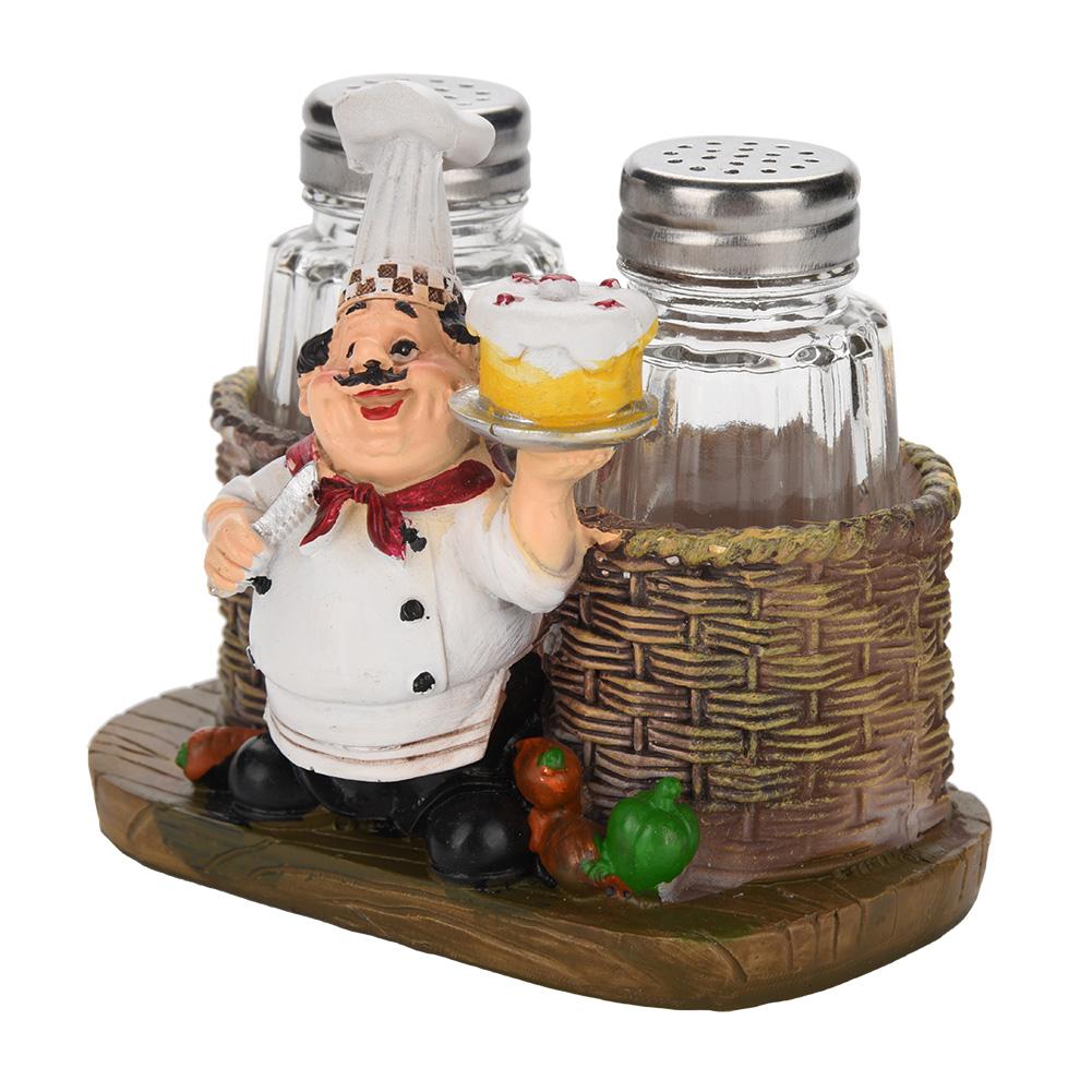 Cute Chef Statue Salt & Pepper Bottle Holder Ornaments Home Decor Kitchen Resin Crafts