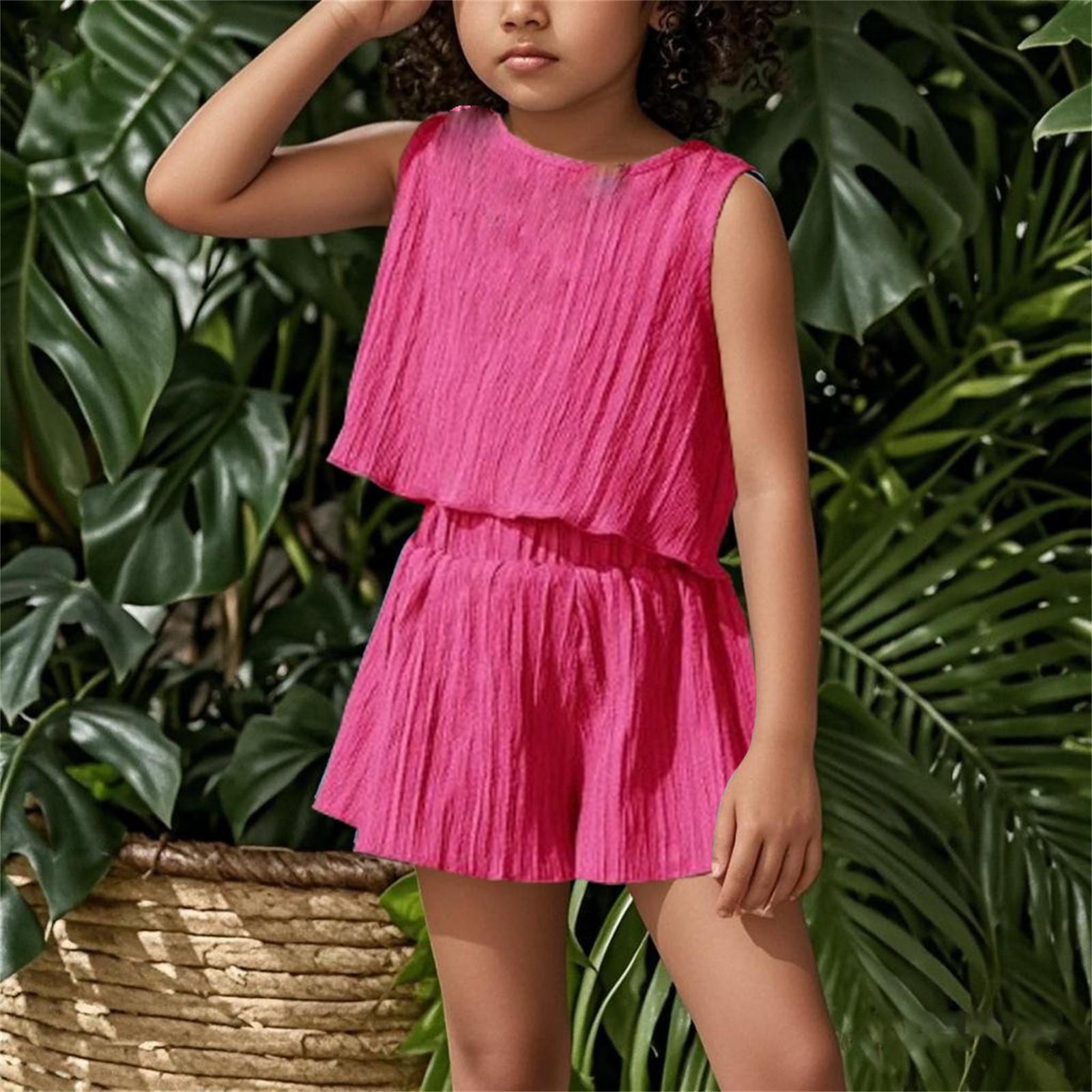 

Летняя детская повседневная одежда, без рукавов, однотонная, свободная и удобная, комплект из двух предметов: топ и шорты 5Y