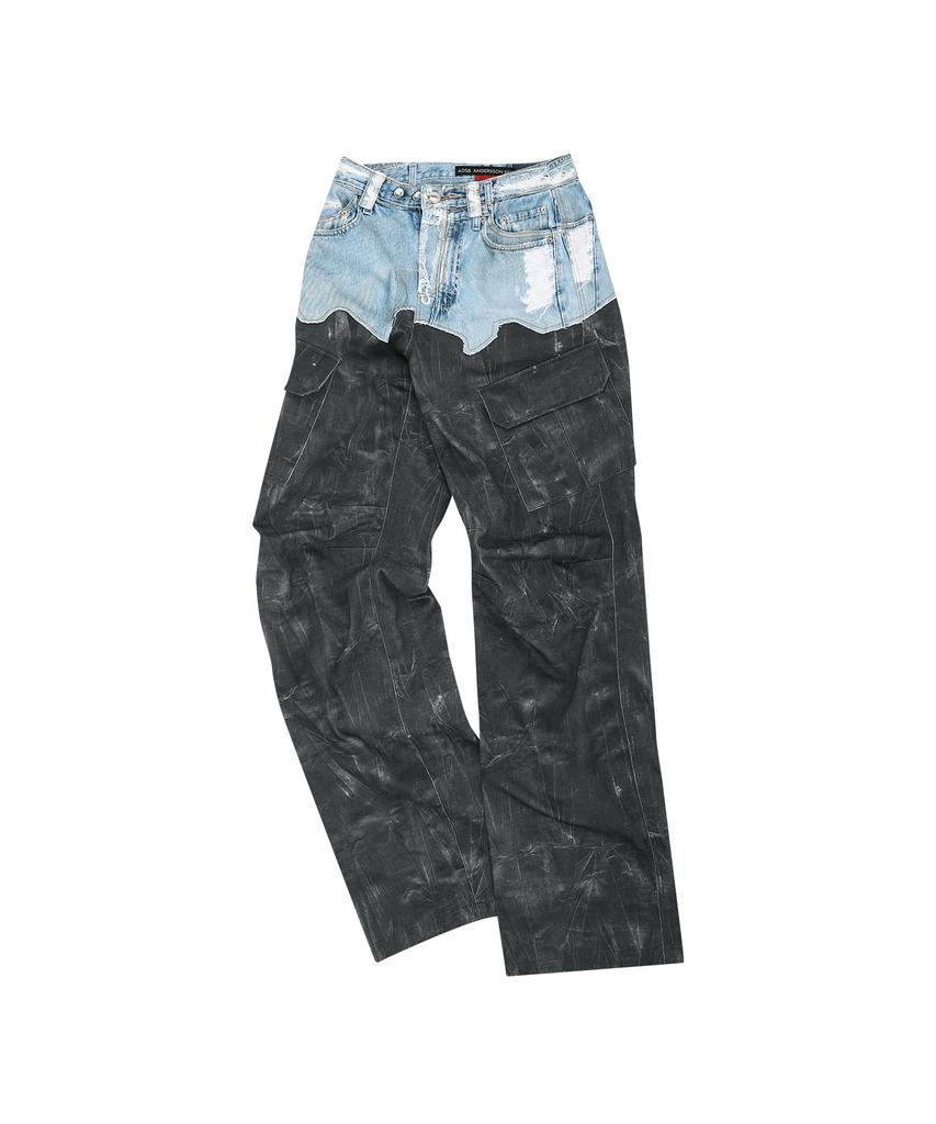 ADSB ANDERSSON BELL Four Denim & Scratch Leather Printed Cargo Pants Apa703M(Denim/Black)