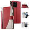 For iPhone 16 Pro Max Case Zipper Pocket Wallet Color Splicing Leather Flip Phone Cover with Straps