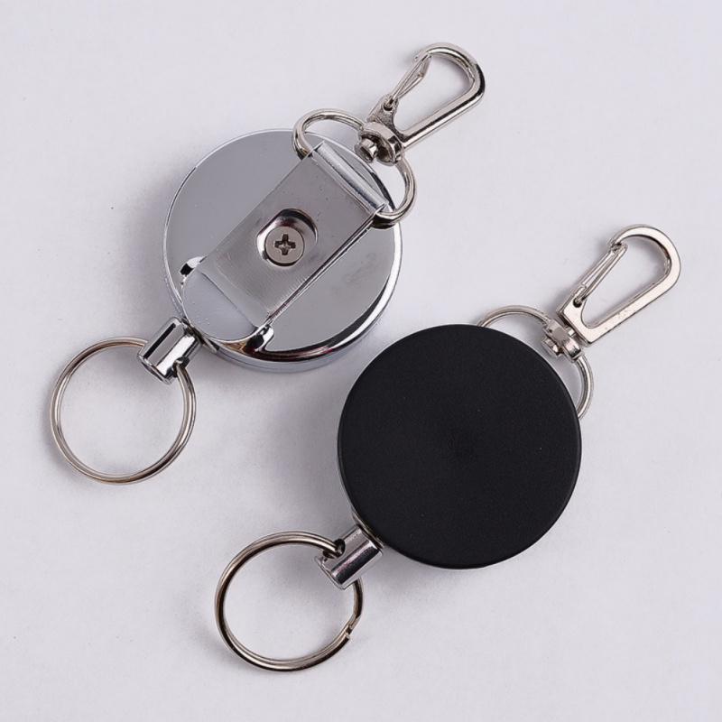 1pcs All Metal Easy Pull Buckle 4 High Resilient Telescopic Rope Key Ring Anti-theft Stretch Keychain