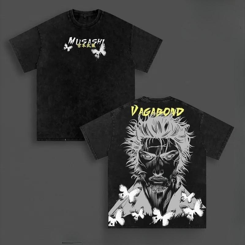 Miyamoto Musashi Vagabond Anime Clothing Men Women Oversized T-shirts Vintage Washed T Shirt Casual Cotton Tshirt Harajuku Tops S