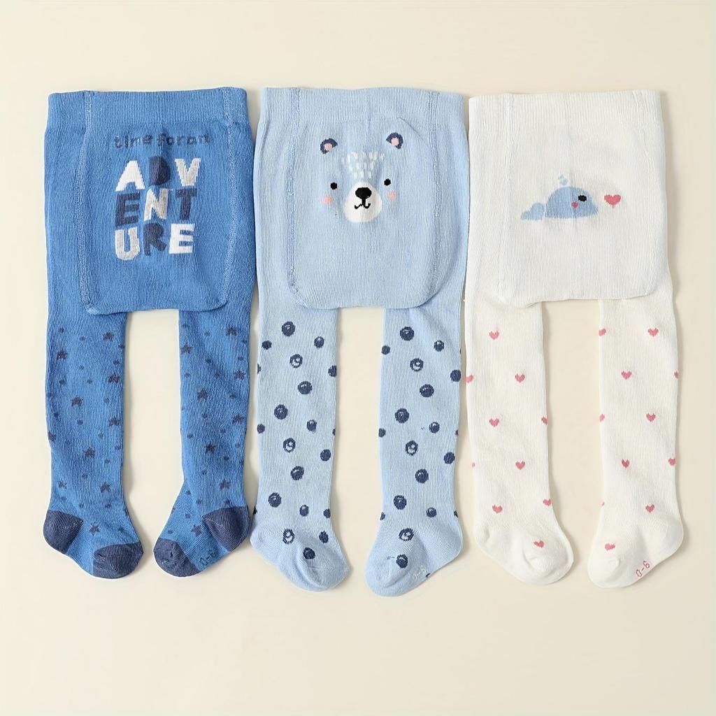 3-Pack Toddler Girls' Knitted Tights with Cute Animal Prints, Spring/Fall Cotton Blend Pants, Soft Warmth