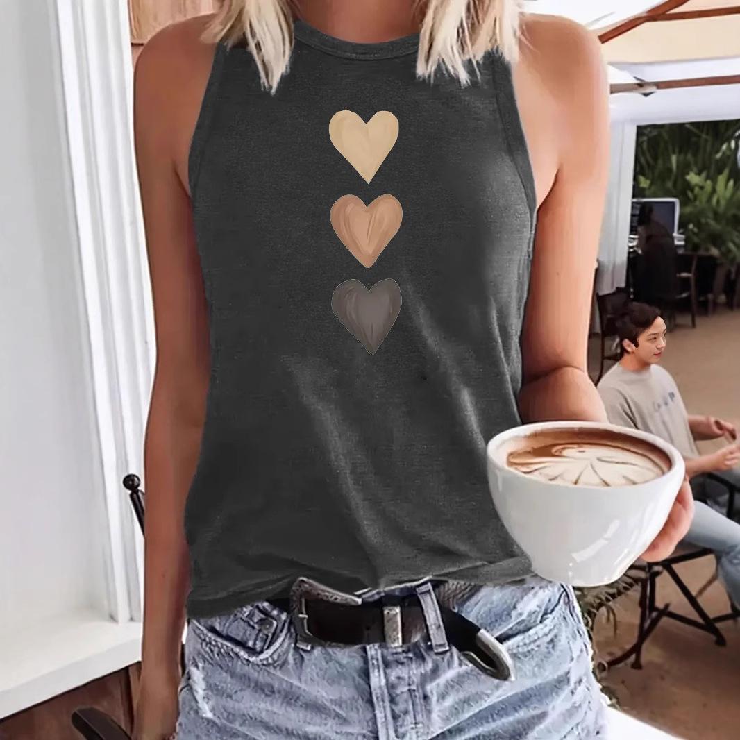 

Women s Versatile Three Heart Print Soft Tank Top Small темно-синий
