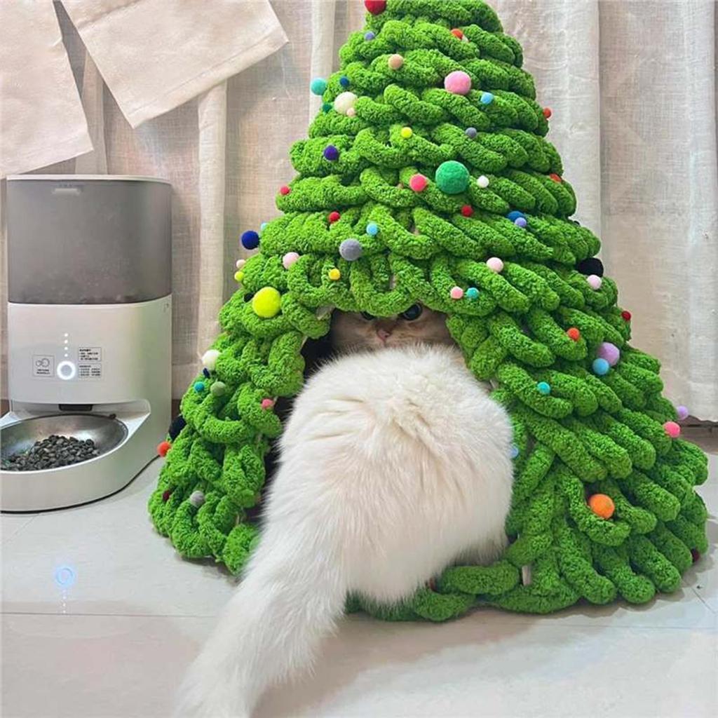 Kit Materiali Fai da Te Albero di Natale Casetta per Gatti Set Materiali Tenda per Gatti da Interno Gattino per Calore Invernale Tenda Artigianale (NESSUNA STELLA)