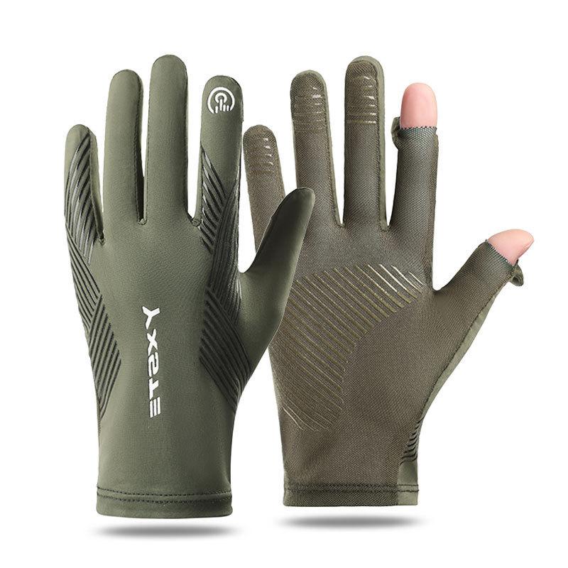 Ice Silk Sun Protection Gloves Men Cycling Summer Flip Finger Touch Screen Breathable Elastic Fishing Non Slip Driving Gloves