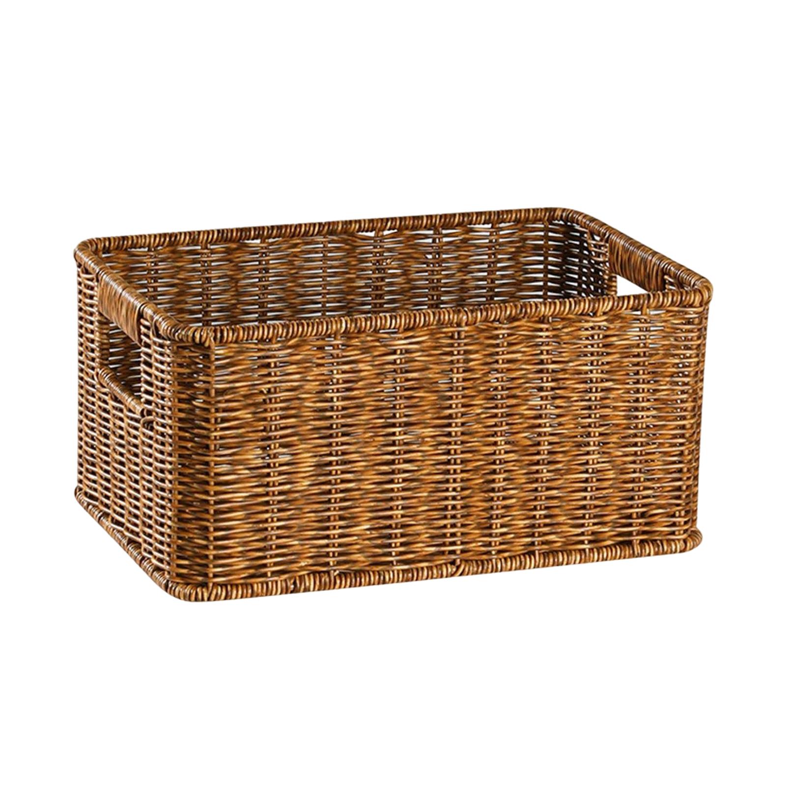 Imitation Ratten Decorative Basket Built in Handles for Bathroom, Kitchen Brown Storing Towels, Books, Napkins Handcrafted