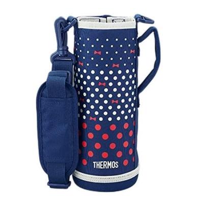 Bottiglia di ricambio per thermos con pratica custodia a pois blu navy a 2 vie FJJ-1000WF, (NVD)