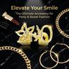 Glossy Finish Double Hollow Flower Grillz Gold Irregular Shape Tooth Grills  Daily Wearable