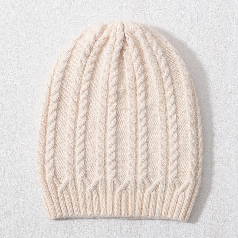 Versatile warm rabbit down knitted hat women's solid color outdoor twist pattern wool hat winter ear protection windproof