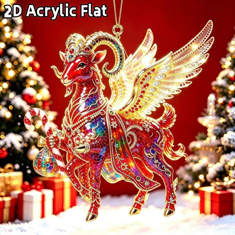 2D Flat Acrylic Christmas Hanging Pendant Red Gold Chinese Zodiac Goat Xmas Tree Ornament New Year Car Pendant