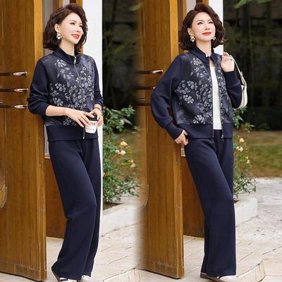 2026 Spring/Autumn Hooded Casual Jacket & Elastic Waist Pants Set for Middle-Aged and Elderly Women
