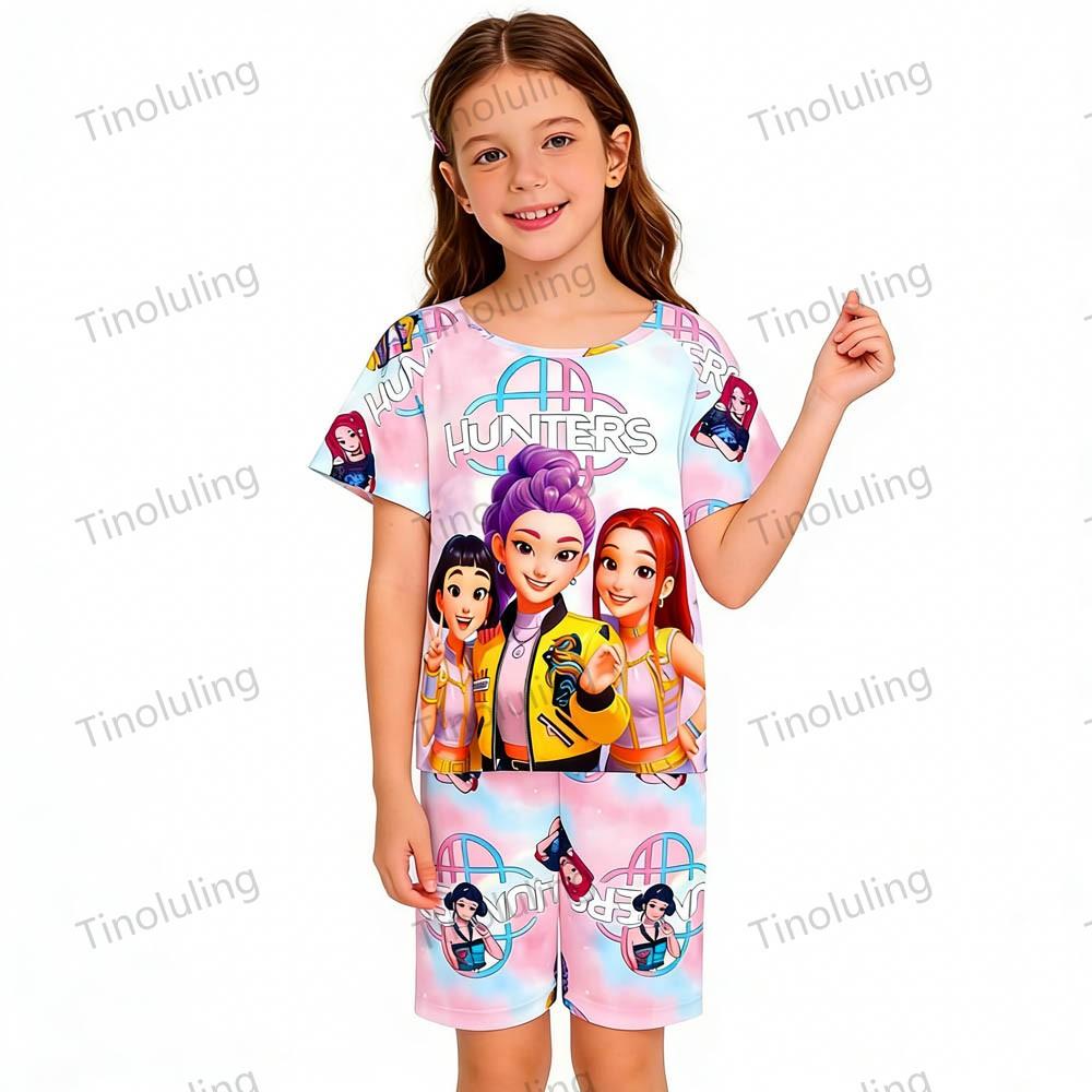 Boys Girls Pajamas Sets Summer Kids Pjs Short 3 5 6 7 8 9 10 11 12 Years Funny Toddler Pyjamas Kpop Demon Hunters Child Clothing