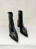 2025 Autumn and Winter Pointed Belt Buckle Thick Heel Short Boots Women's European and American Style High Heel Rear Zipper Soft Leather Thin Short B