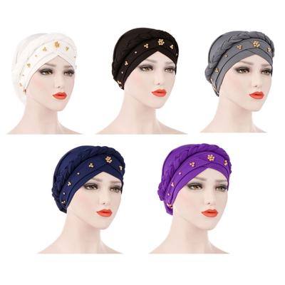 Exquisite Muslim Hair Loss Hijab Cap Braided Beaded Chemo Headwear Turbans Hat Hair Accessories for Casual Daily Wear