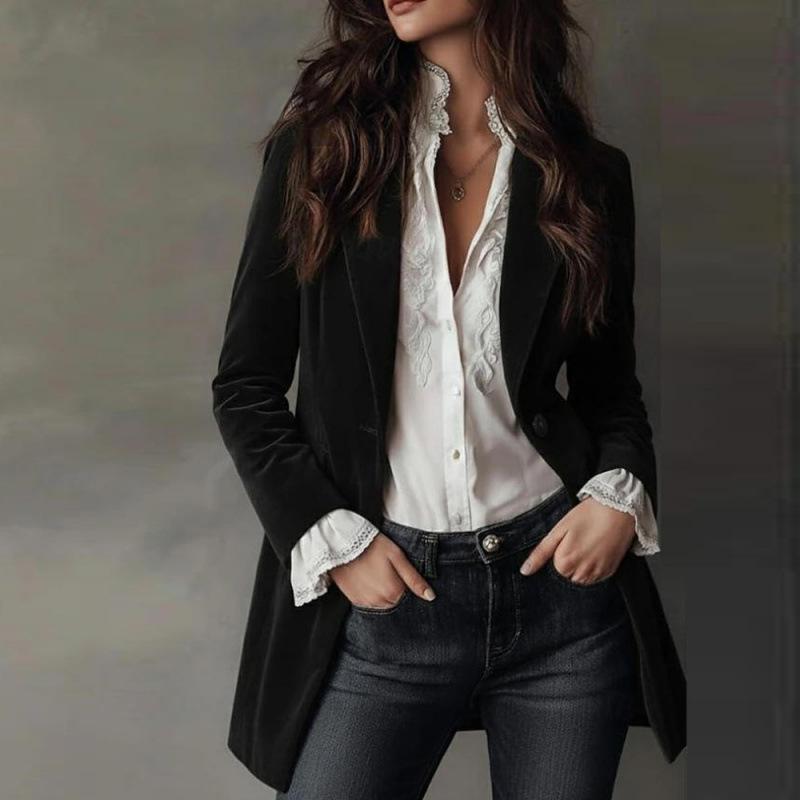 2025 Women's Retro Velvet Cardigan Slim Fit Long Sleeve Suit
