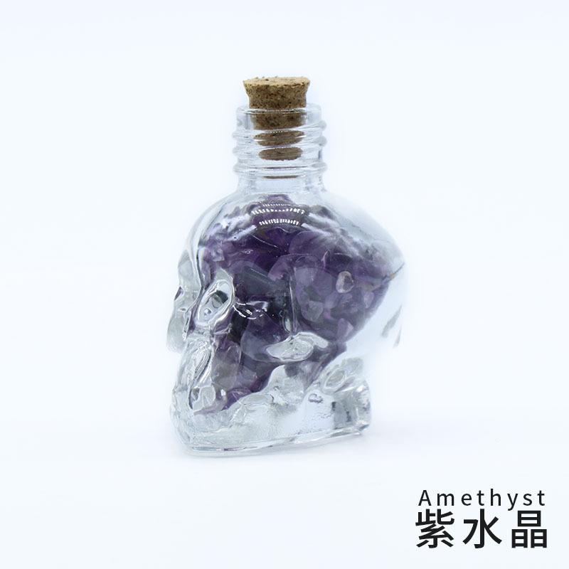 Crystals Healing MINI Crushed Stones Skull Spell Jars Crystal Chakra Stones Cute Glass BottleHealing Crystals Mini Skull Bottles
