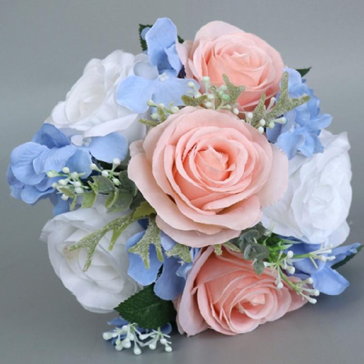 Wedding Artificial Blue Pink Flower Bouquet Supplies for Wedding Engagement Prop