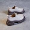 Johnature Thick Soled Genuine Leather Women's Shoes Versatile Lace Up British Style Height Increasing Pumps