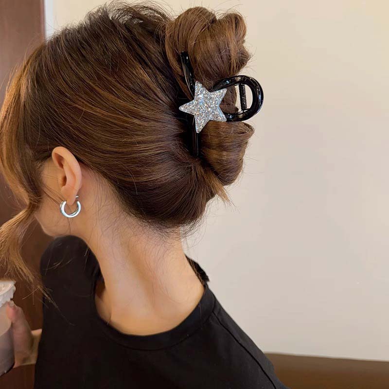 New Y2K Star Hair Claw Clips for Women Girls Shiny Crystal Pentagram Shark Clip Ponytail Hairpin Headwear Hair Accessories