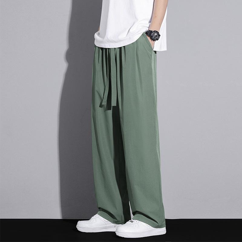 

Брюки палаццо из ледяного шелка для мужчин, летние, новые, модные, тонкие, свободные, прямые, повседневные, с драпировкой 3XL