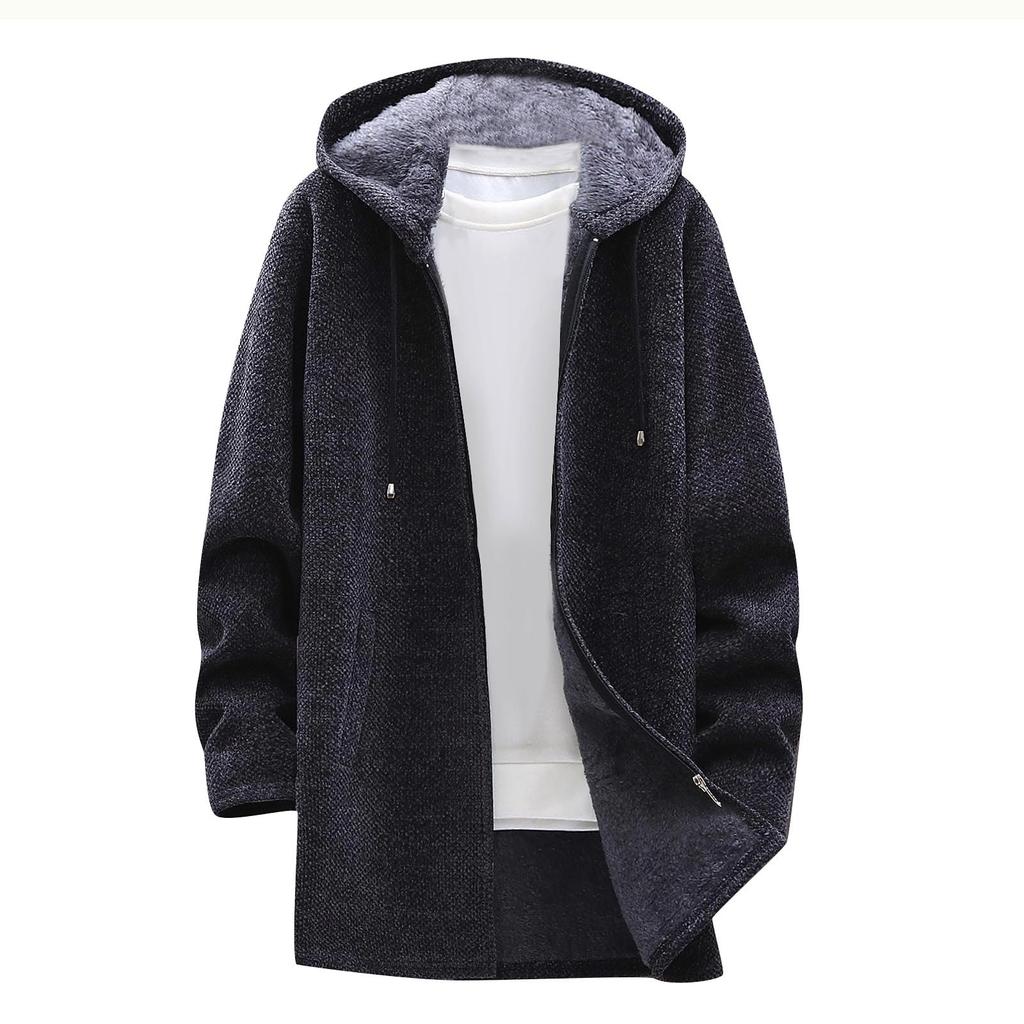 Autumn And Winter Men's Fashion Loose Cardigan Warm Lapel Hooded Jacket Sweater