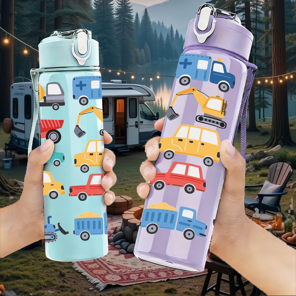 1PC Assorted Toy Vehicle 750ml Color Plastic Sports Water Bottle Leakproof Flip Straw Lid Suitable for Sports Office Home Use