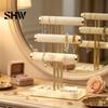 T-shaped Jewelry Holder 3 Tier Velvet Organizer, for Bracelet, Countertop Necklaces Rings, & Earrings, Stand with Storage Tray Tiered Organizer